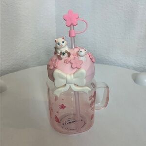 Starbucks Cherry Blossom Cute Pink Cat Straw Cup 2023 Sakura